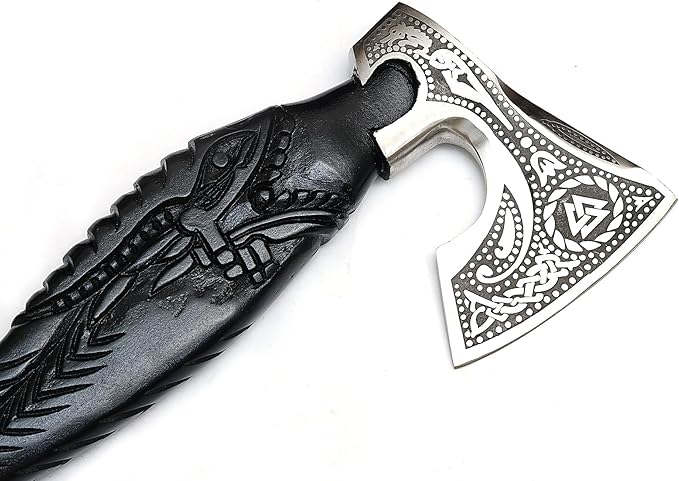 Viking-Style Bearded Axe J2 Steel Blade Handcrafted Wooden Handle Sharp Snatching Edge for Battle Ready Throwing &amp Collecting