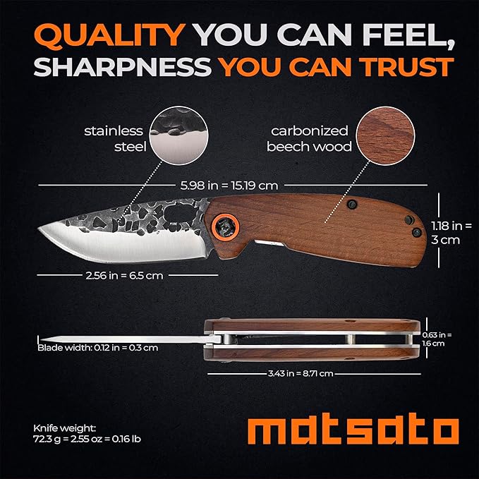 Matsato Folding Pocket Knife Small Pocket Knifes for Men &amp Women EDC Camping Knive Tactical Survival Knife Compact Folding Knife for Hunting Fishing Hiking and Outdoor Adventure 2.55 Inch bl