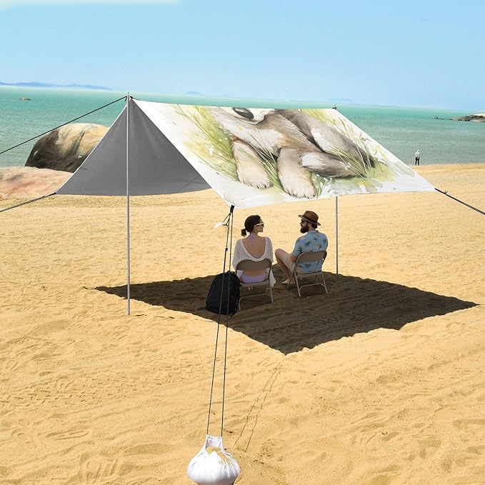 ALAZA Cute Wolf Baby Beach Tent Sun Shelter UPF50+ Protection Beach Shade Canopy w/ 4 Sandbags for Outdoor Camping Fishing Backyard Fun Picnic 10x9 ft