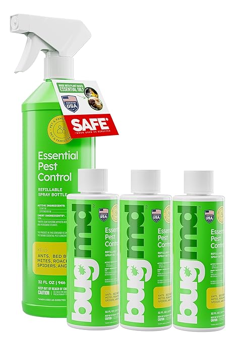 BugMD Ant Killer &amp Bug Spray Concentrate - Roach and Cockroach Killer Indoor Spider &amp Flea Spray for Home Fly and Insect Defense Safe with Essential Oils Plant-Powered Pest Control Kit