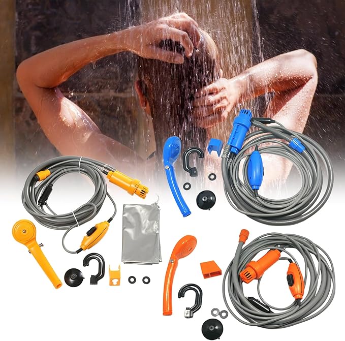 Portable Shower for Camping | 12V Electric Outdoor Camp Shower Pump | Electric Camp Powered by Car Cigarettes Camping Accessories