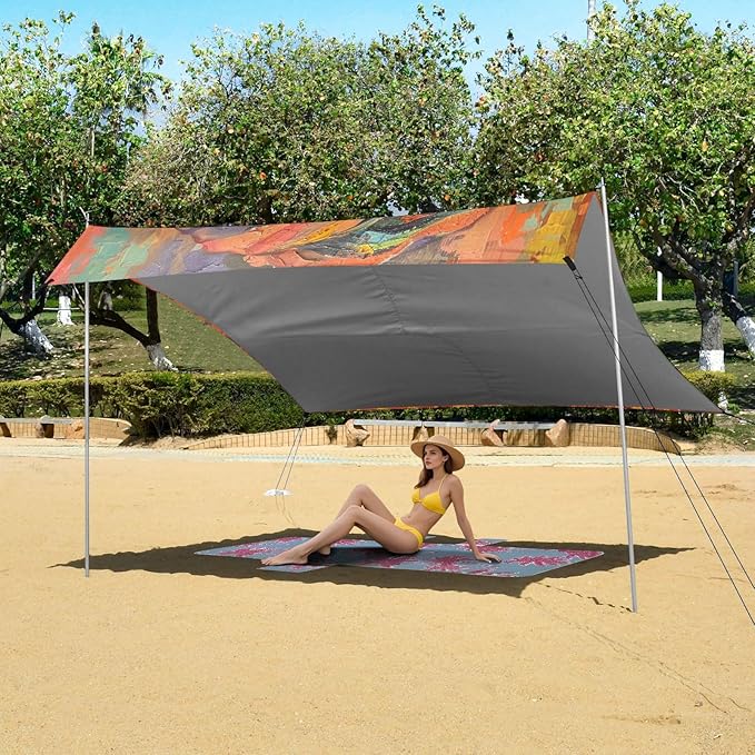 ALAZA African American Oil Painting Beach Tent Sun Shelter UPF50+ Protection Beach Shade Canopy w/ 4 Sandbags for Outdoor Camping Fishing Backyard Fun Picnic 10x9 ft