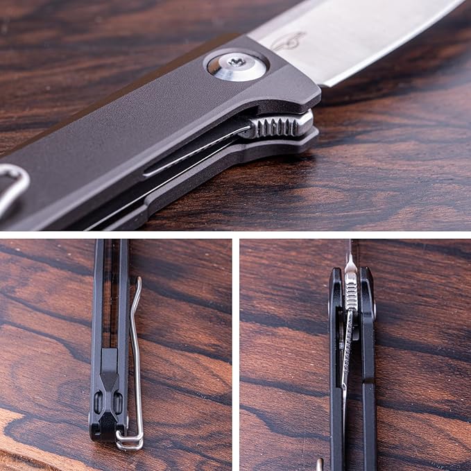 Real Steel Teres lightweight EDC Flipper Knife 3.11'' Nitro-V ‎Satin Hollow-Ground BladeAluminum HandleLiner Lock Knife Gentleman's Knife with Pocket ClipHunting Camping Hiking Fishing Knife Gift