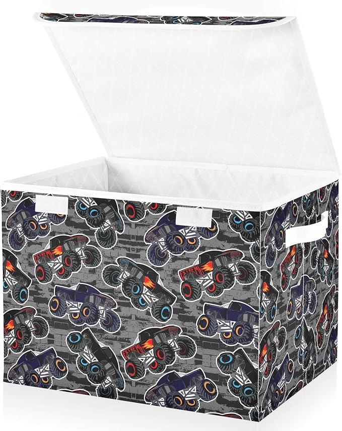Storage Box Monster Truck Car Closet Storage Bins with Lids Foldable Oxford Fabric Storage Box for Home Bedroom Closet Office (16.5x12.6x11.8 in)