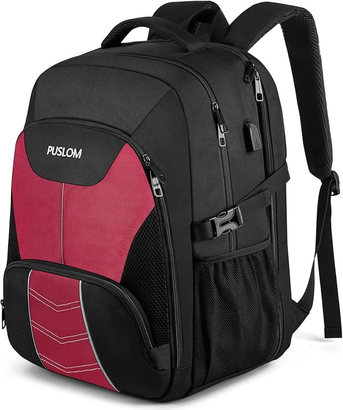 PUSLOM Extra Large Travel Laptop Backpack for Men 55LWater Resistant 18.4 inch Big Business Laptop bags with USB Charging PortTSA Friendly Anti Theft Computer Bag for Work CollegeRed