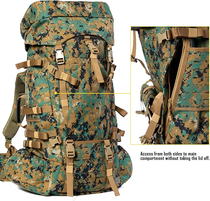 MT Military Army Large Rucksack with Detacheable Assault Backpack Hydration Pack Shoulder Straps and Waist Belt Metal Frame | Detacheable Hydration Pack Shoulder Straps Waist Belt Metal Frame