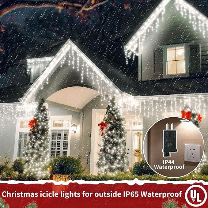 Icicle Christmas Lights for Outside - 65Ft 506 LED Plug-in Icicle String Lights Outdoor Decorations with RemoteWaterproof Cool White Christmas Icicle Lights for House Bedroom Balcony Decor
