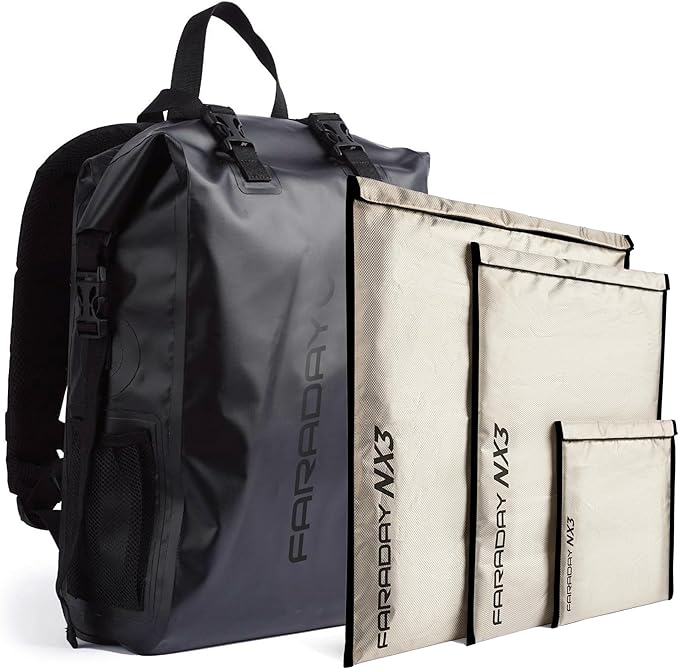 Faraday Dry Bag Backpack + NX3 3pc Kit | Waterproof | Anti-Tracking | RFID Signal Blocking | Protect Data and Devices from Hacking Tracking EMP | Cell Phone | Tablet | Laptop