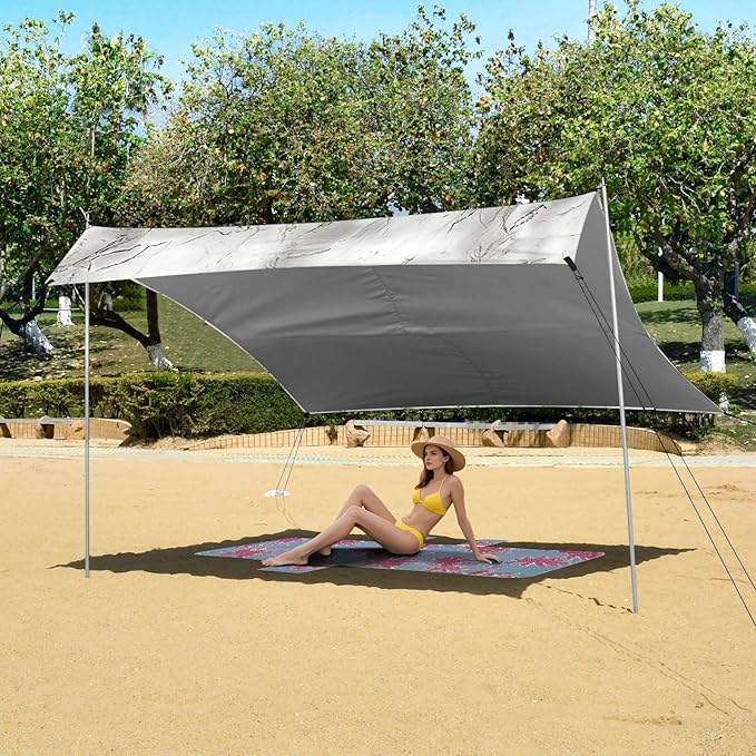ALAZA Marble Grey Beach Tent Sun Shelter Portable Canopy Sunshade for Outdoor Camping Picnics Backyard Fun 10x9 ft