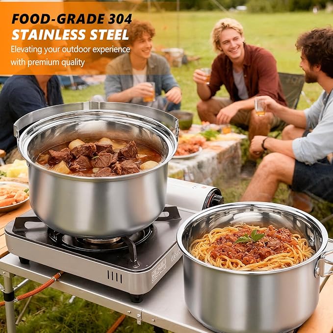 ROVSUN 34/10/6 pcs Camping Cookware Mess Kit Lightweight Non-Stick Camping Cooking Pot and Pan Set with Stainless Steel Camping Gear Kettle Cup for Open Fire Backpacking Outdoor Cooking