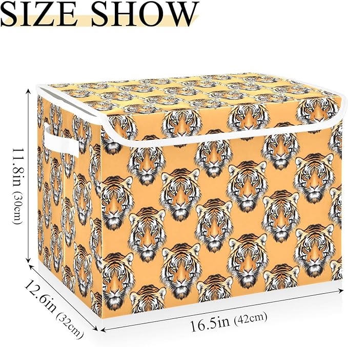 MNSRUU Containers Baskets with Lids Tiger Faces Foldable Storage Bins Organizer with Lid Collapsible Storage Boxes for Home Bedroom Closet Office