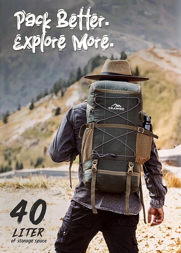 TRAWOC STEALTH 40L Travel Backpack for Men and Women Laptop &amp Shoe Compartment Rain CoverCasual Bag for trekking &amp Hiking