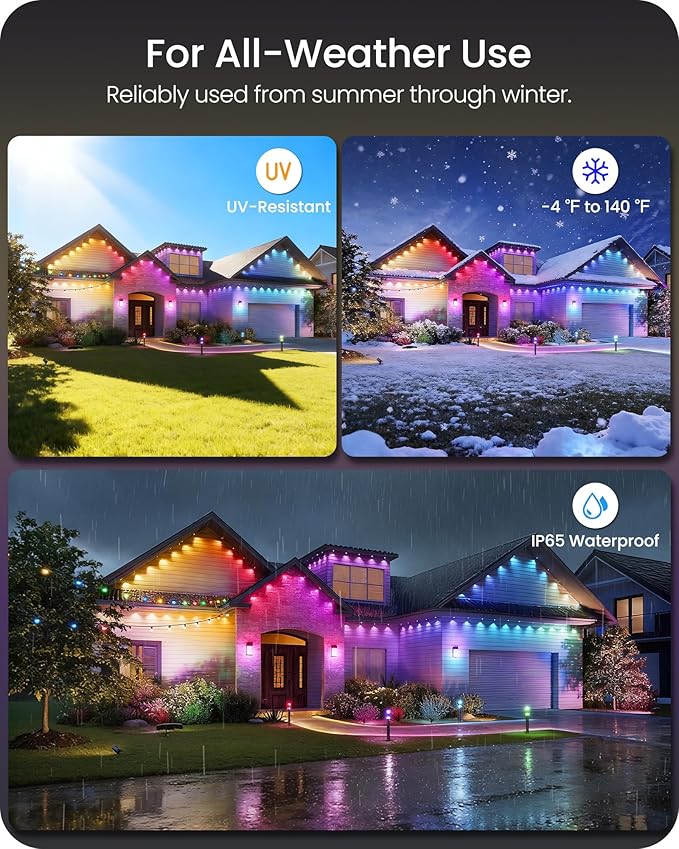 Permanent Outdoor Lights 150 FT RGB &amp White Outdoor Eaves Light with 72 LED Lights App/Remote Control IP65 Waterproof Christmas String Lights for Festival Party Holiday Decor W04EL05