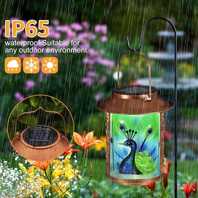 Peacock Solar Lanterns Outdoor WaterproofBirthday Gifts for Women Mom Grandma Garden DecorHanging Solar Lights Wall Mount Decorations for YardFront PorchPatioLawn Pathway Landscape