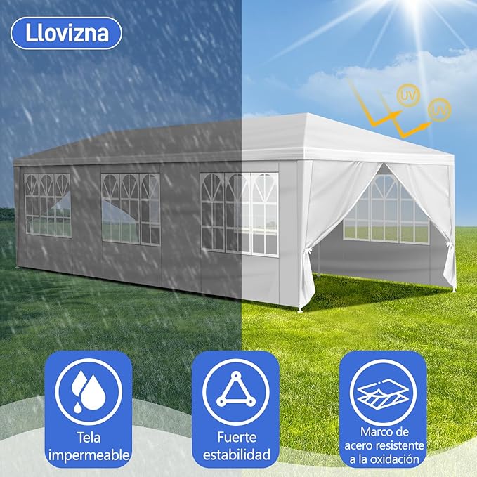 Outdoor Gazebo Canopy Wedding Party Tent Camping Shelter Commercial Instant Shelter Waterproof Tent with Removable Side Walls (10'x30' with 7 Sidewalls)