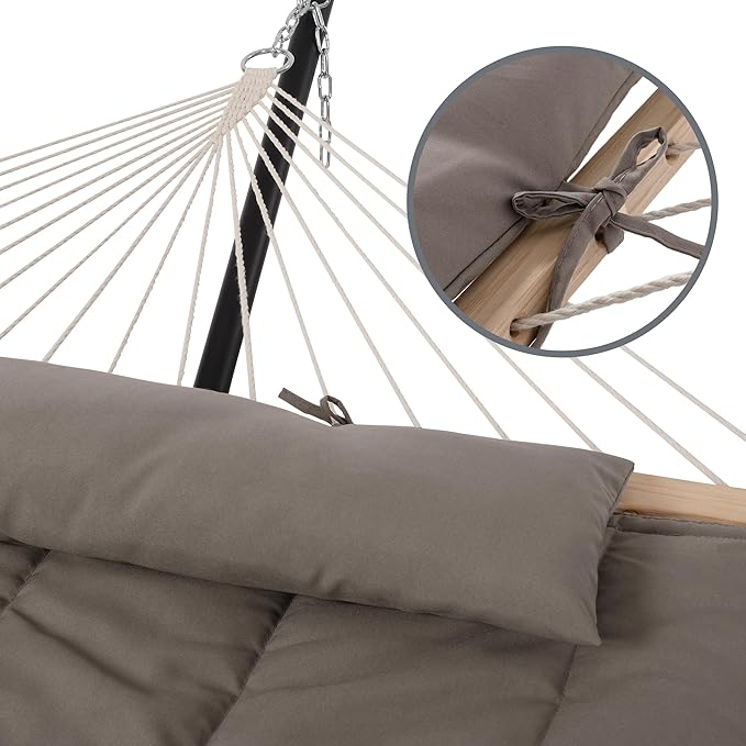 SUNCREAT Hammocks Two Person Hammock with 12ft Stand Included Max 475lbs Capacity Heavy Duty Free Standing Hammock Coffee