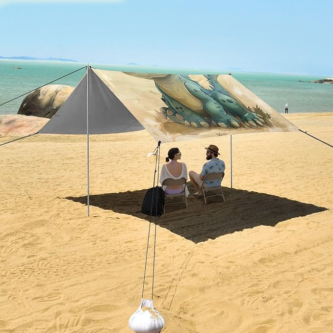 ALAZA Dino Cute Dinosaur Beach Tent Sun Shelter UPF50+ Protection Beach Shade Canopy w/ 4 Sandbags for Outdoor Camping Fishing Backyard Fun Picnic 10x9 ft