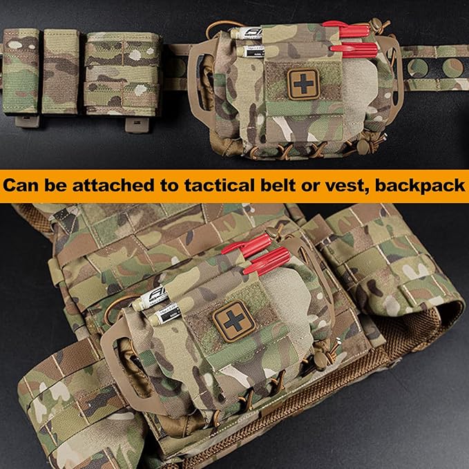 Tactical Molle Medical IFAK Pouch Rapid/Quick Deploy First Aid Kit Pack Emergency Survival Bag Two-Piece System Medical Roll Carrier Handle Outdoor Sport Hunting Bag (Black)