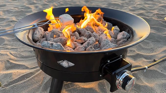 Flame King Smokeless Propane Fire Pit 24-inch Portable Firebowl 58K BTU with Self Igniter Cover &amp Carry Straps for RV Camping &amp Outdoor Living