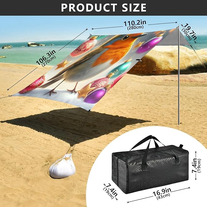xigua Bird Beach Tent Sun Shelter with Carrying Bag - Silver Coated Oxford Fabric Beach Canopy for Beach Camping Fishing - Includes Windproof Ropes Sandbags &amp Stakes