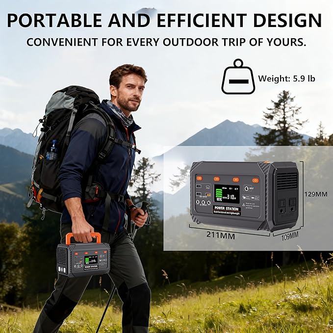 300W Portable Power Station270Wh Camping Lithum Battery Solar Generator with 2 AC Output USB-C PD 45W Quick Charge Battery Pack for Home Use Camping Travel Emergency Hunting