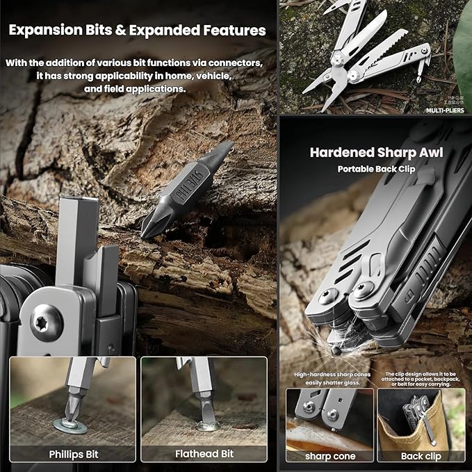 Multitool 15-in-1 Full-Size Lightweight EDC Multi-Purpose Pliers Folding Knife Camping Knives &amp Tools Men Gift Ideas Gifts for Hunters Men who have EverythingOutdoor Survival Gear (silver