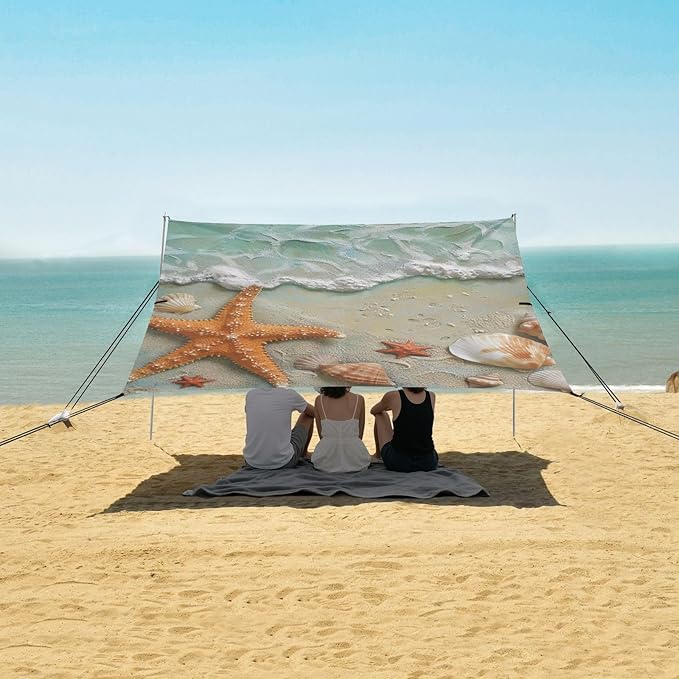 ALAZA Starfish Seashells Sands Beach Tent Sun Shelter Portable Canopy Sunshade for Outdoor Camping Picnics Backyard Fun 10x9 ft