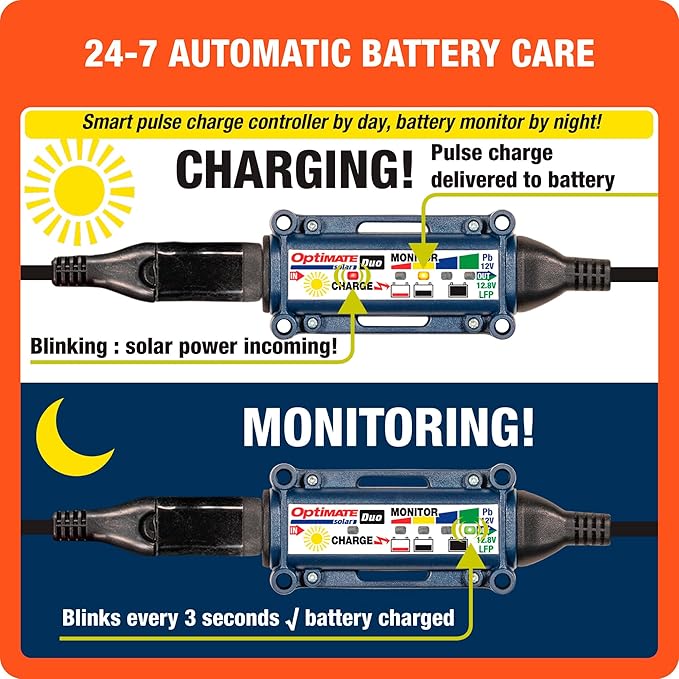Optimate Solar Duo 40W TM522-D4 6-Step 12V / 12.8V 3.3A Weatherproof Solar Battery Saving Charger &amp maintainer
