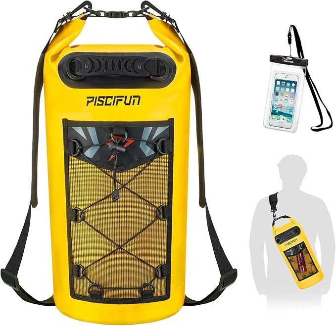 Piscifun Dry Bag Waterproof Floating Backpack 10L/20L/30L/40L with Waterproof Phone Case for Boating Kayaking Fishing