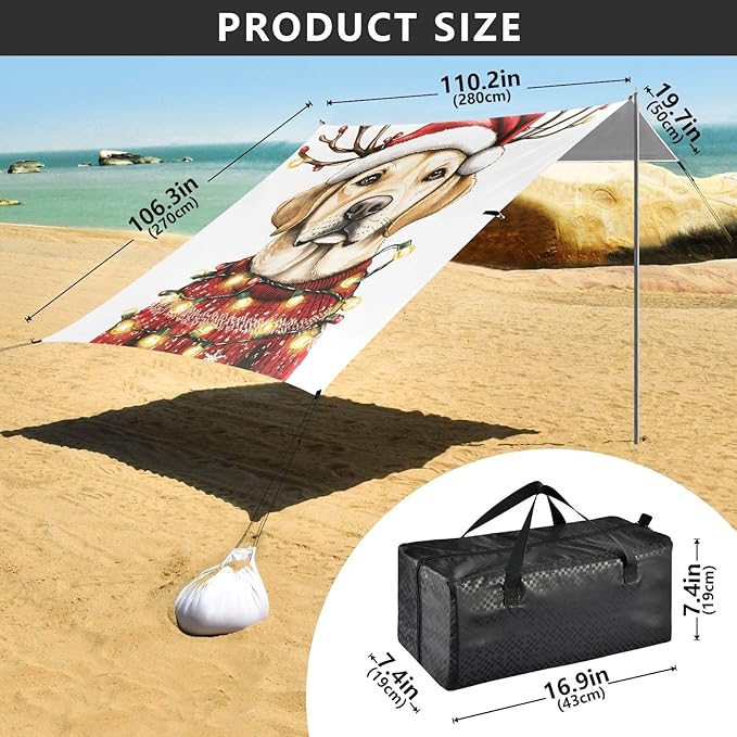 ALAZA Christmas Dog Light Beach Tent Sun Shelter Portable Canopy Sunshade for Outdoor Camping Picnics Backyard Fun 10x9 ft