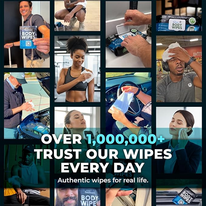 After Gym Body Wipes for Men (4pk) - 200 XL No Rinse Shower Wipes + 16 Travel Bath Sheets 10 x 11.5 - Mens Deodorant Disposable Washcloths for Bathing Camping Essentials Survival Gear and Supplies