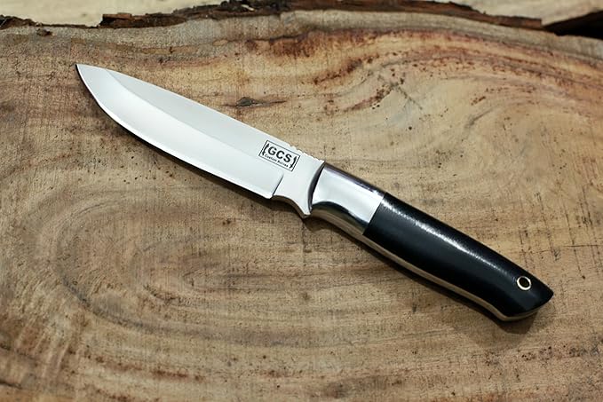 GCS Custom Handmade BLACK MICARTA Handle D2 Tool Steel Tactical Bushcraft Hunting Knife with Horizontal/Vertical Leather Sheath GCS195