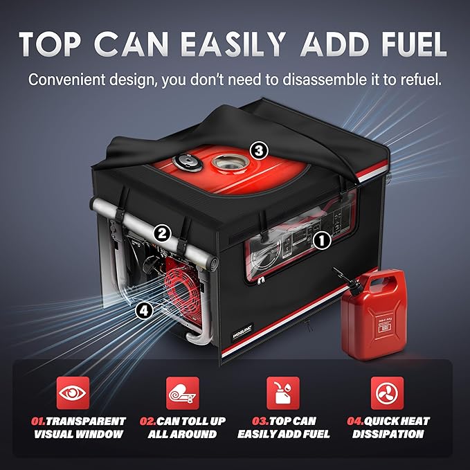 2025 Upgrade 900D+210D Heavy Duty Waterproof. Generator Covers while running. Transparent Viewable Window. 32''L×24''W×24''H. Top Ready To Add Fuel. Black.
