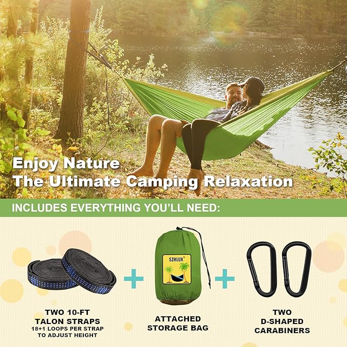 SZHLUX Camping Hammock Double &amp Single Portable Hammocks with 2 Tree Straps Great for HikingBackpackingHuntingOutdoorBeachCamping