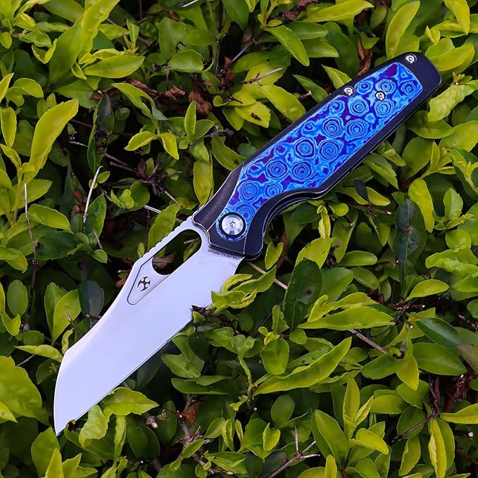 KANSEPT Tuckamore Camping Pocket Knives for Men 8.12in Folding Pocket Knives with 3.54in Stonewashed CPM 20CV Material and Blackwash Titanium Timascus Handle for Outdoor Tactical Survival K1052A6