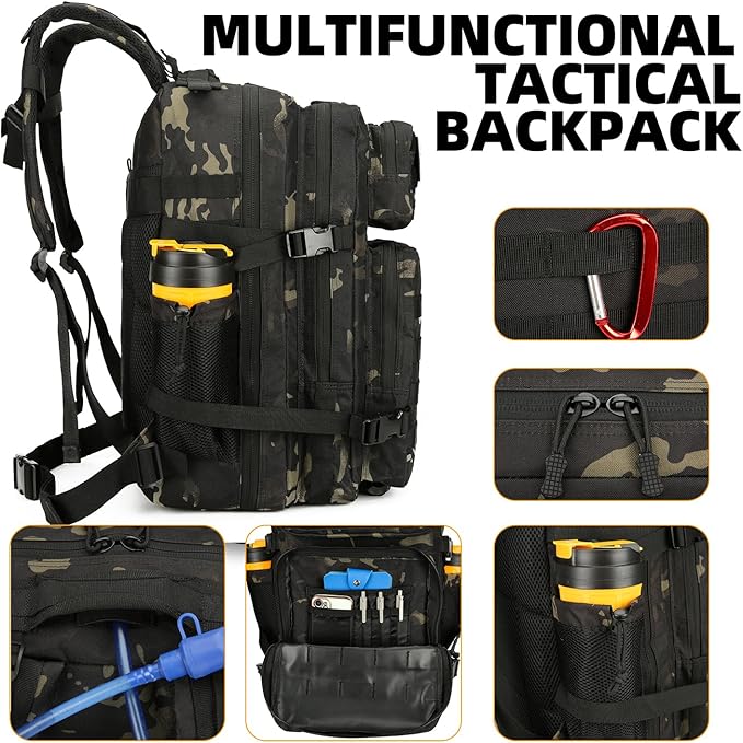 Lovelinks21 25L Tactical Backpack for Men and Women Military Backpack Small Assault Pack Molle Backpack Bug Out Bag Travel Rucksack Daypack (Black Camo)