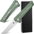 FF4 Folding Knife AUS-10 Steel Blade Micarta Handle Knife for Outdoor Camping Hunting Fishing Survival(Green)