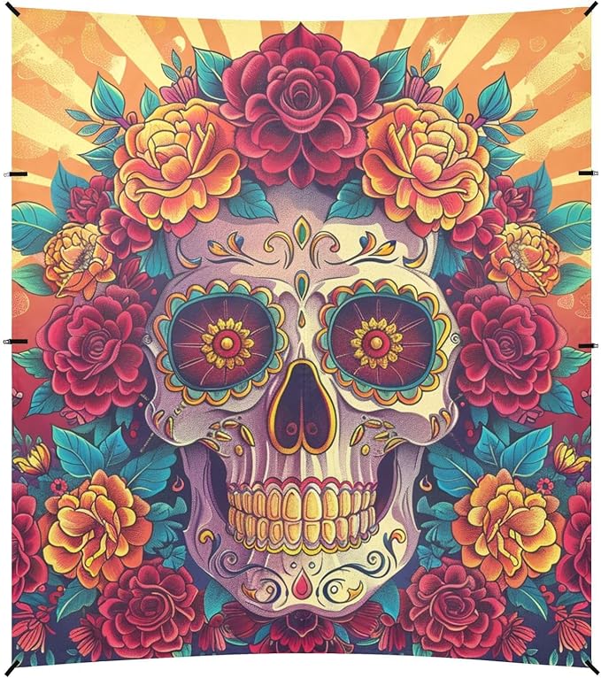 ALAZA Sugar Skull The Day of Dead Beach Tent Sun Shelter Portable Canopy Sunshade for Outdoor Camping Picnics Backyard Fun 10x9 ft