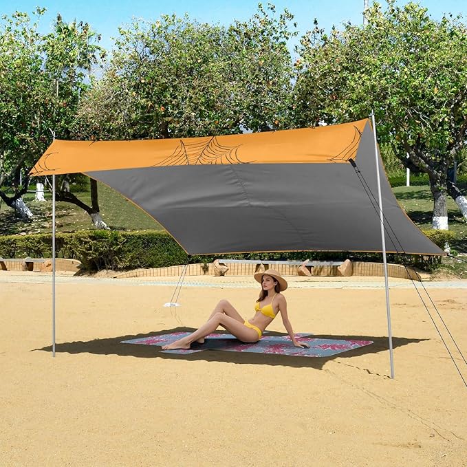ALAZA Spider Web Spider Pattern Beach Tent Sun Shelter Portable Canopy Sunshade for Outdoor Camping Picnics Backyard Fun 10x9 ft