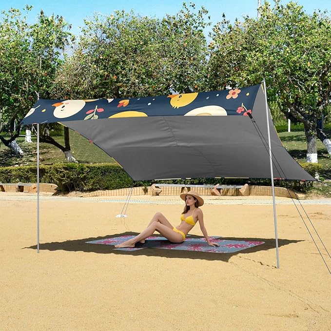 ALAZA Duck Flower Pattern Beach Tent Sun Shelter Portable Canopy Sunshade for Outdoor Camping Picnics Backyard Fun 10x9 ft
