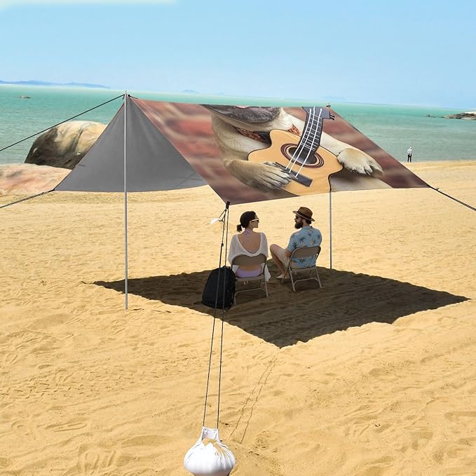 ALAZA French Bulldog Dog Holding A Guitar Beach Tent Sun Shelter Portable Canopy Sunshade for Outdoor Camping Picnics Backyard Fun 10x9 ft