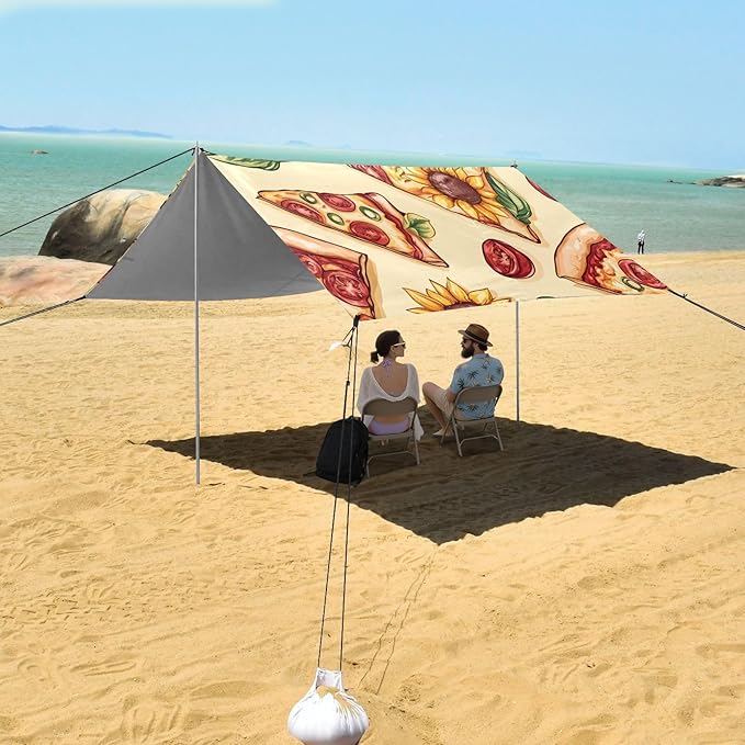 ALAZA Pizza Sunflower Pattern Beach Tent Sun Shelter Portable Canopy Sunshade for Outdoor Camping Picnics Backyard Fun 10x9 ft