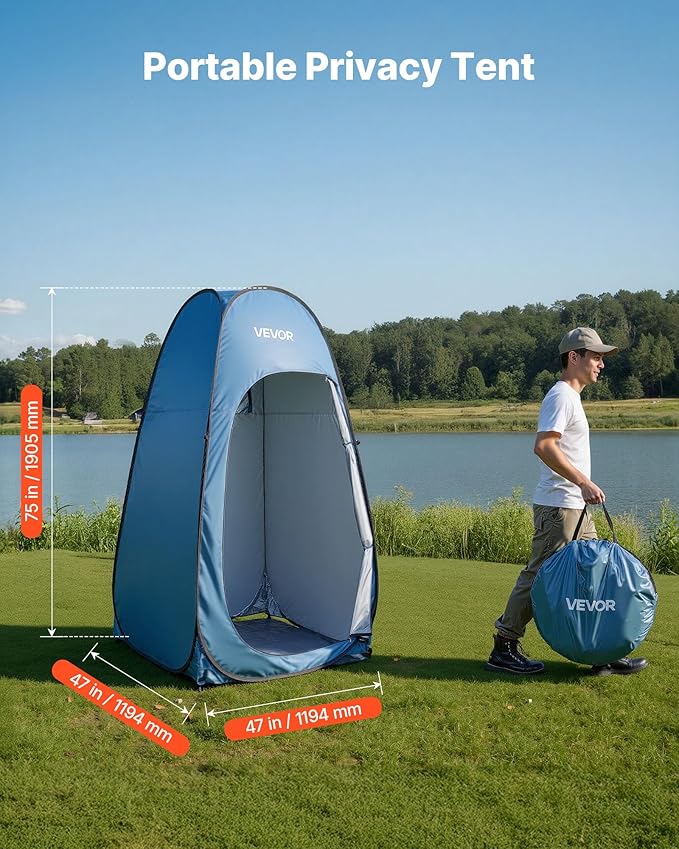 VEVOR Pop up Privacy Tent Instant Portable Privacy Tent Changing Room with Bag Ground Stakes Ropes Carry Bag 190T Polyester with Silver Coating Quick Setup for Camping Beach Fishing