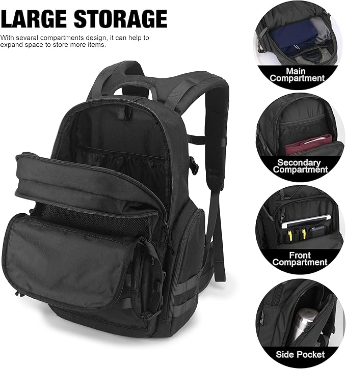 Mardingtop Military Tactical Backpack for Men 40L Molle Rucksack EDC Daypack for HikingTravelCamping Hunting(With 10Pcs Patches and 3Pcs Buckles)