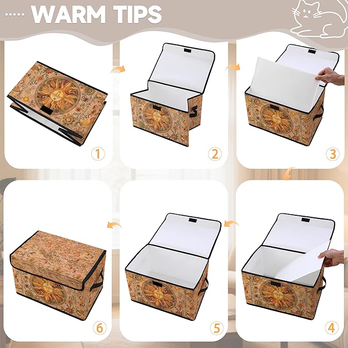Stackable Clothes Storage Bins with LidsCloset Organizers Fabric Box for Home and OfficeBlanket Clothes OrganizersUnder Bed Storage Containers 3 Pack(Sun).