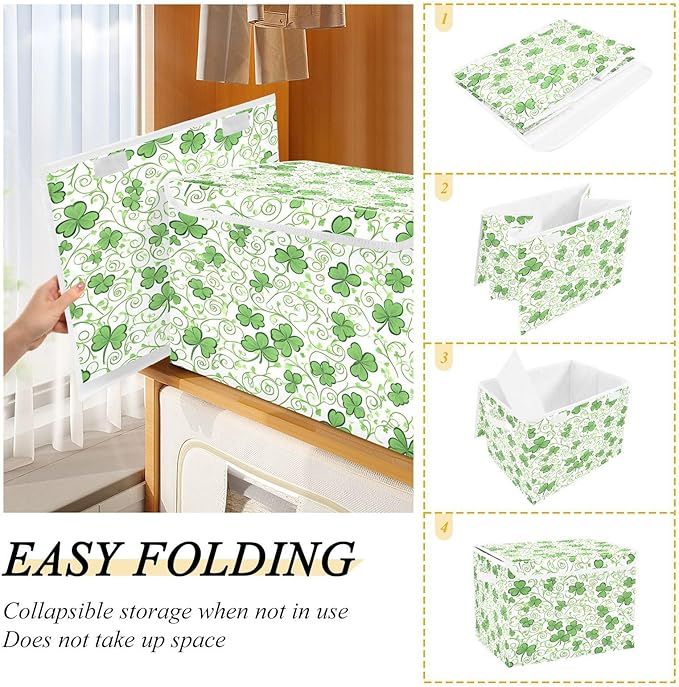 Twisted Clover Fabric Storage Bins with Lids and HandleFoldable Storage Bins with LidsCloset Organizers for Clothes Storage Room Organization Office Storage Chest Organizer