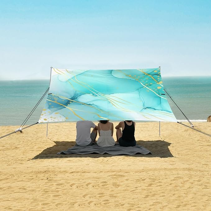 Beach Canopy with Windproof Ropes &amp Sandbags Beach Tent Sun Shade Sun Shelter for Camping Trips Fishing Backyard Fun or Picnics Textures