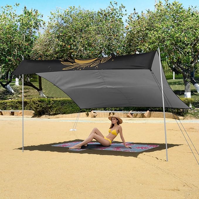 ALAZA Golden Sun Moon Astrology Beach Tent Sun Shelter UPF50+ Protection Beach Shade Canopy w/ 4 Sandbags for Outdoor Camping Fishing Backyard Fun Picnic 10x9 ft