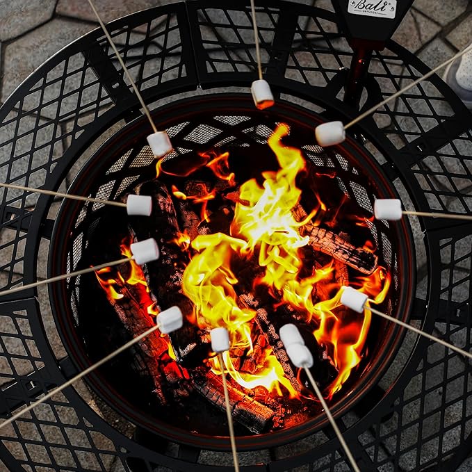 BALI OUTDOORS Fire Pit with Poker 32 inch Outdoor Fire Pit Patio Wood Burning Firepits for Outside with Grill