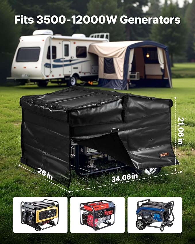 VEVOR Generator Running Cover 34 x 26 x 21 Inch Waterproof Universal for Most Generators 3500-12000 Watt Generator Tent while running with Heavy Duty Thicken 420D Oxford Fabric Black